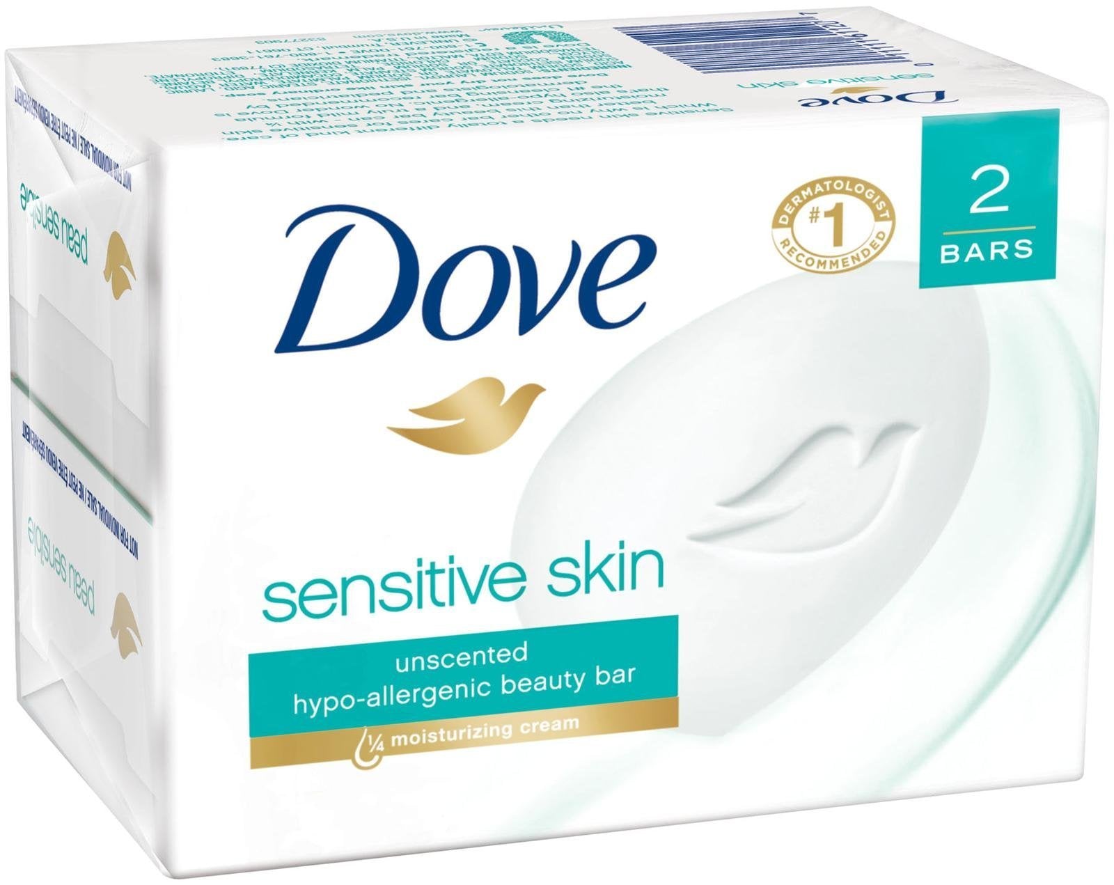 Dove Sensitive Skin Unscented Hypo-Allergenic Beauty Bar 4 oz, 2 ea