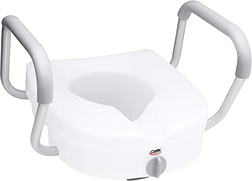 Carex E-Z Lock Raised Toilet Seat With Handles, 5" Toilet Seat Riser with Arms, Fits Most Toilets, Handicap Toilet Seat With Handles, Handicap Toilet Seat