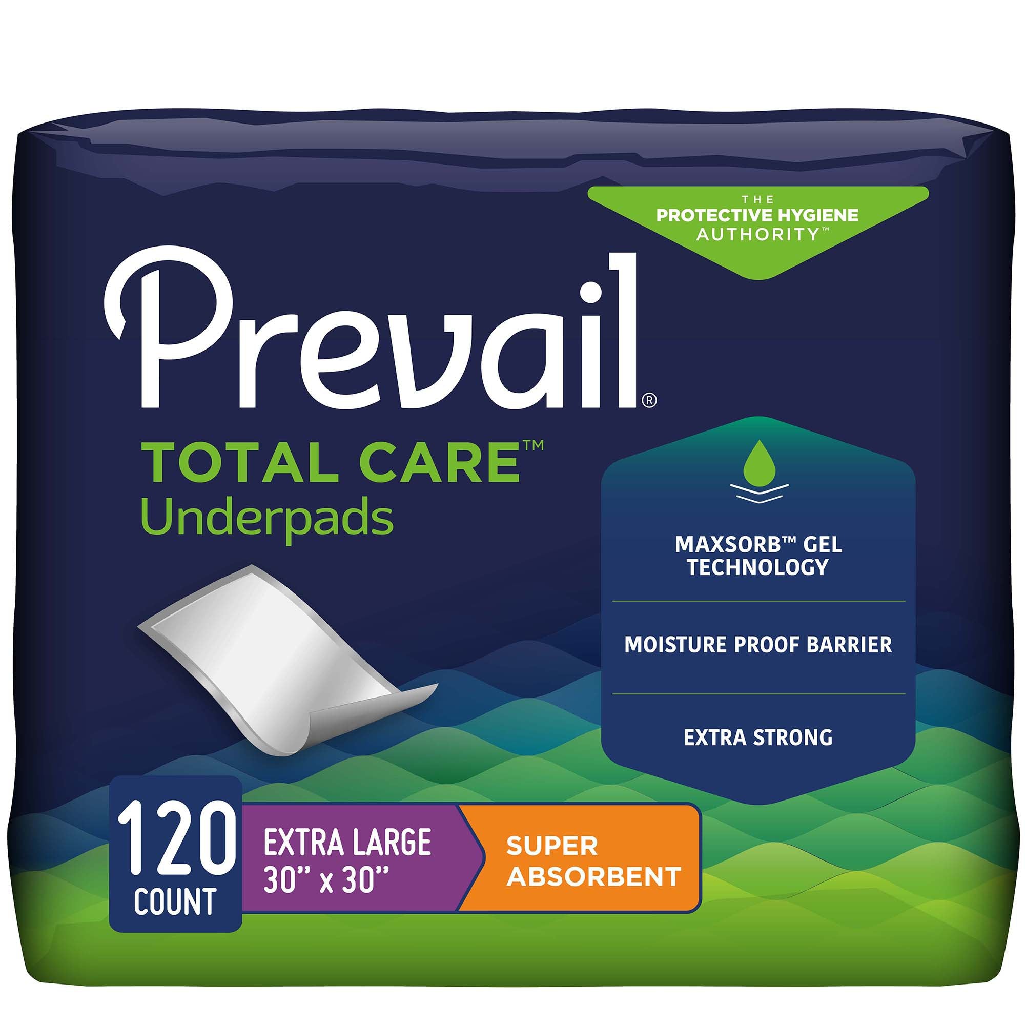 Disposable Underpad Prevail Total Care 30 X 30 Inch Polymer Heavy Absorbency