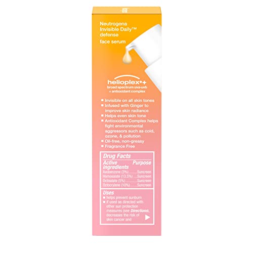 Neutrogena Invisible Daily Defense Face Sunscreen + Hydrating Serum with Broad Spectrum SPF 60+ & Antioxidants to Help Skin Glow, Oil-Free, Fragrance Free, 1.7 fl. oz