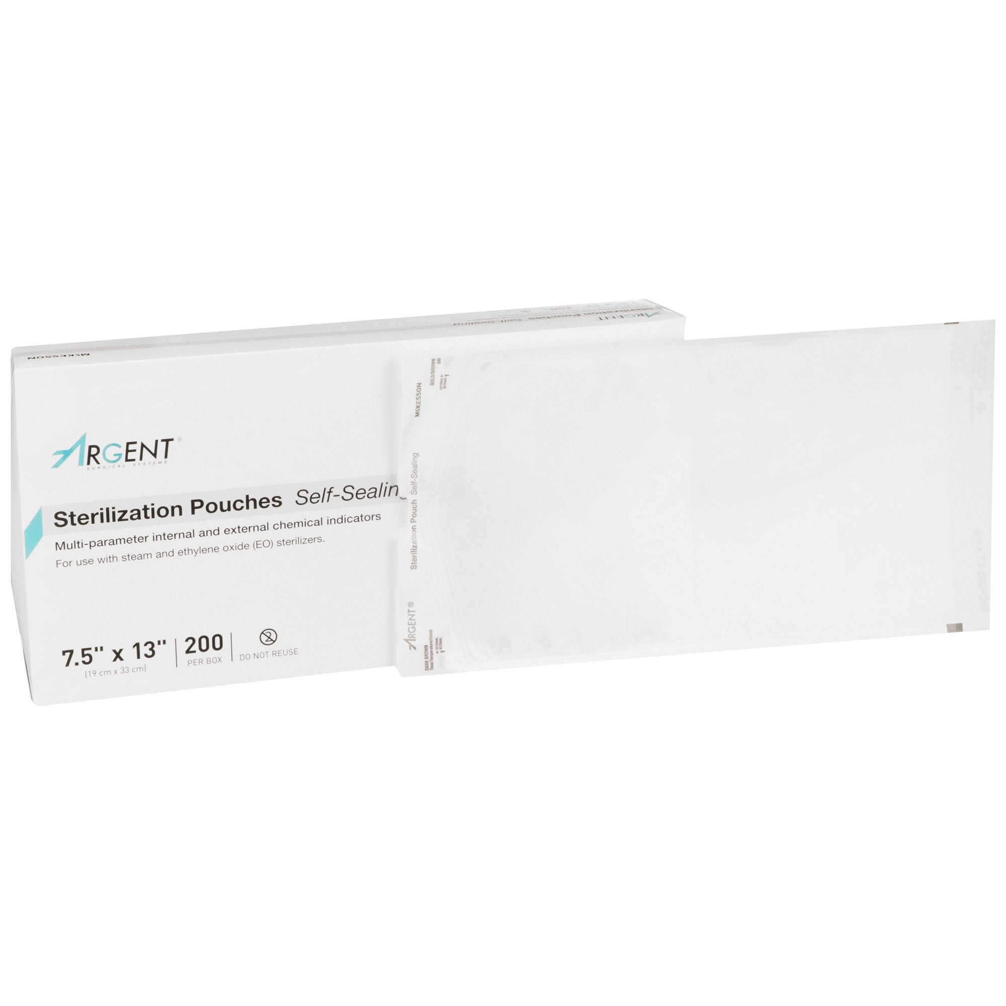 Sterilization Pouch McKesson Argent Sure-Check Ethylene Oxide (EO) Gas / Steam 7-1/2 X 13 Inch Transparent / Blue Self Seal Paper / Film