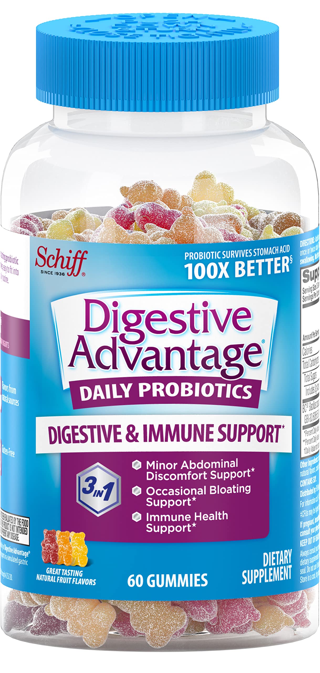 Digestive Advantage Probiotic Gummies For Digestive Health, Daily Probiotics For Women & Men, Support For Occasional Bloating, Minor Abdominal Discomfort & Gut Health, 60ct Natural Fruit Flavors