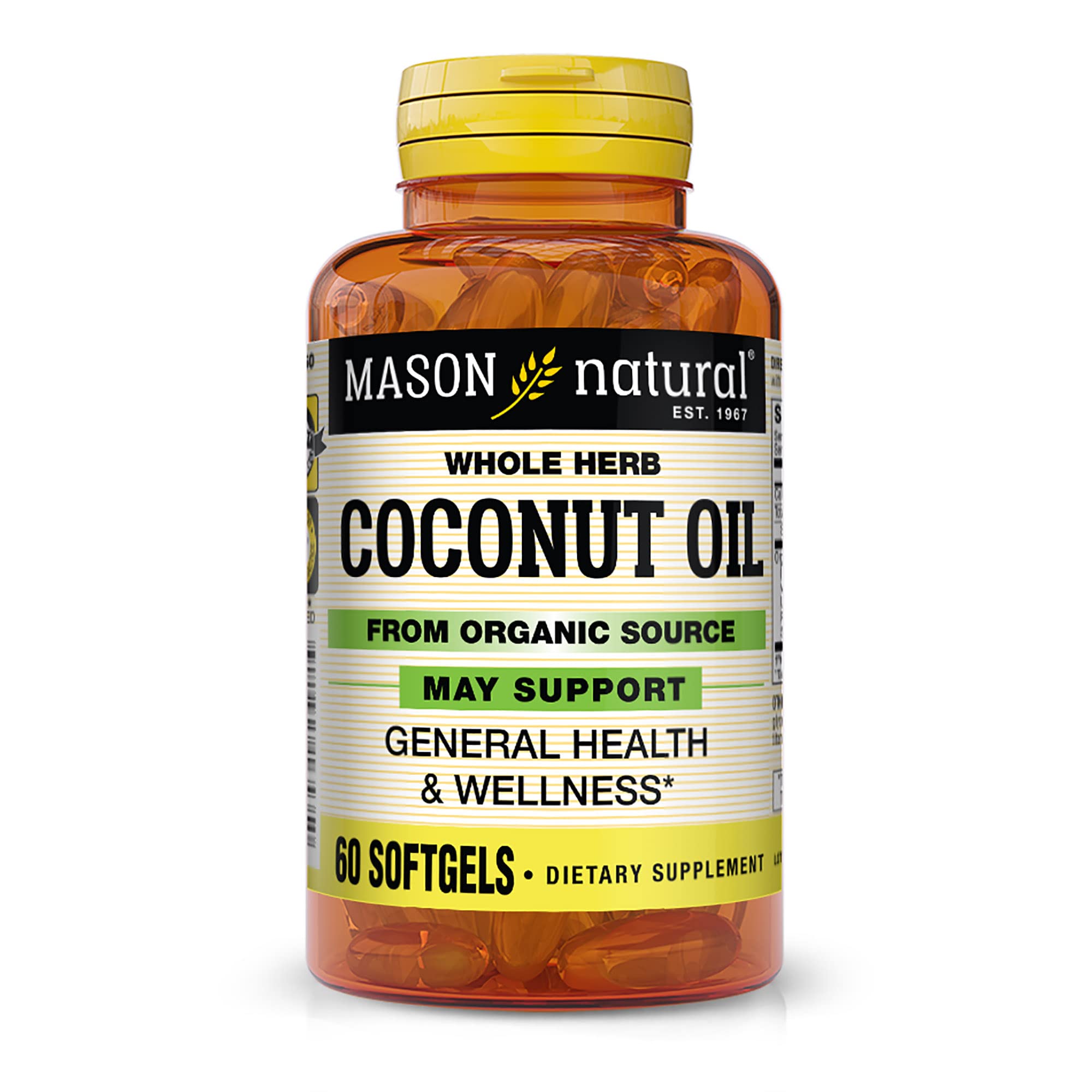 MASON NATURAL Coconut Oil - Supports General Health and Wellness, Improves Heart and Brain Function, Organic Herbal Supplement, 60 Softgels