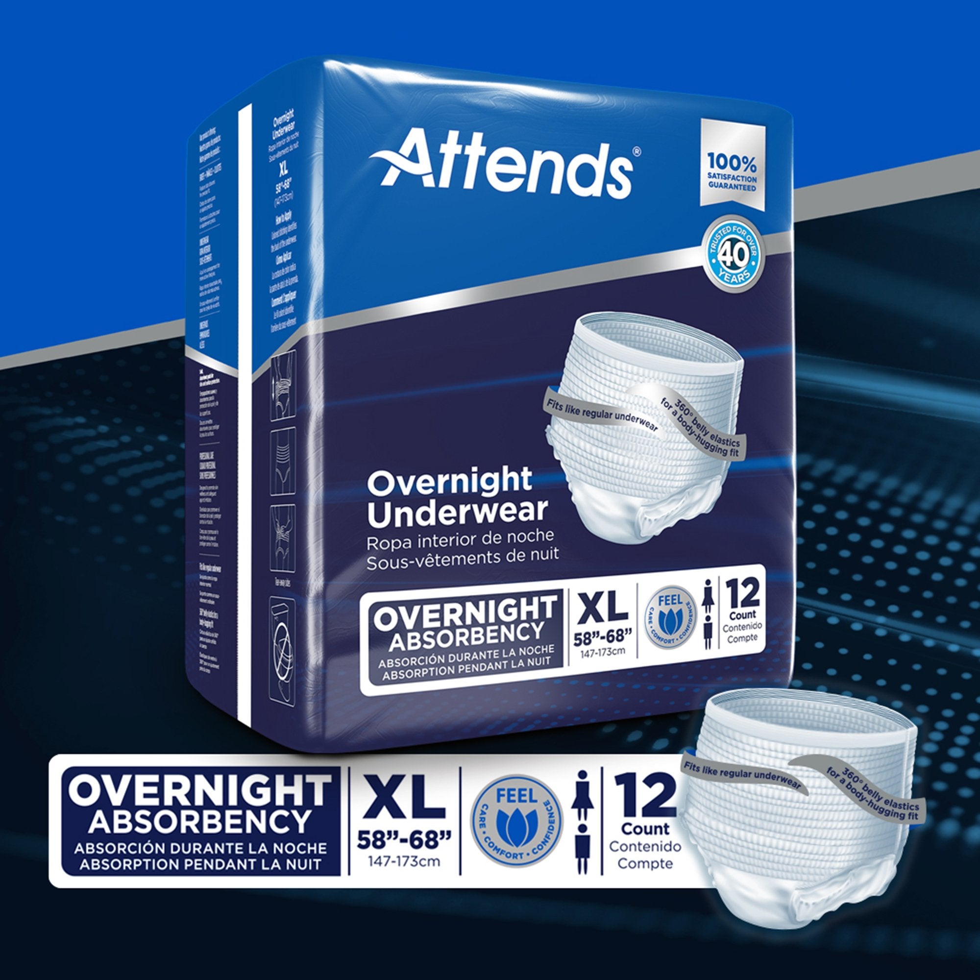 Unisex Adult Absorbent Underwear Attends Overnight Pull On with Tear Away Seams X-Large Disposable Heavy Absorbency