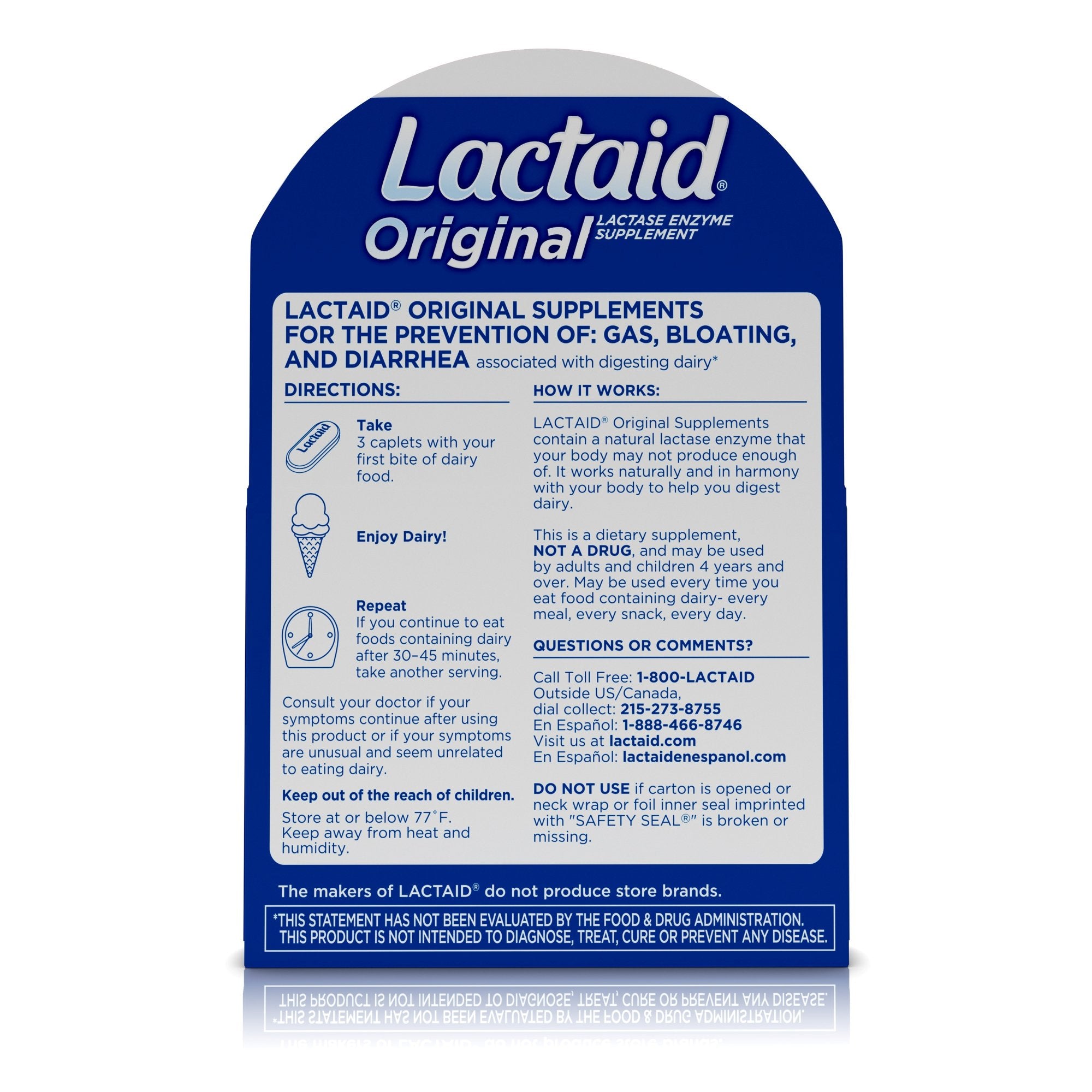 Dietary Supplement Lactaid Original Lactase Enzyme 3300 IU Strength Tablet 120 per Box Unflavored