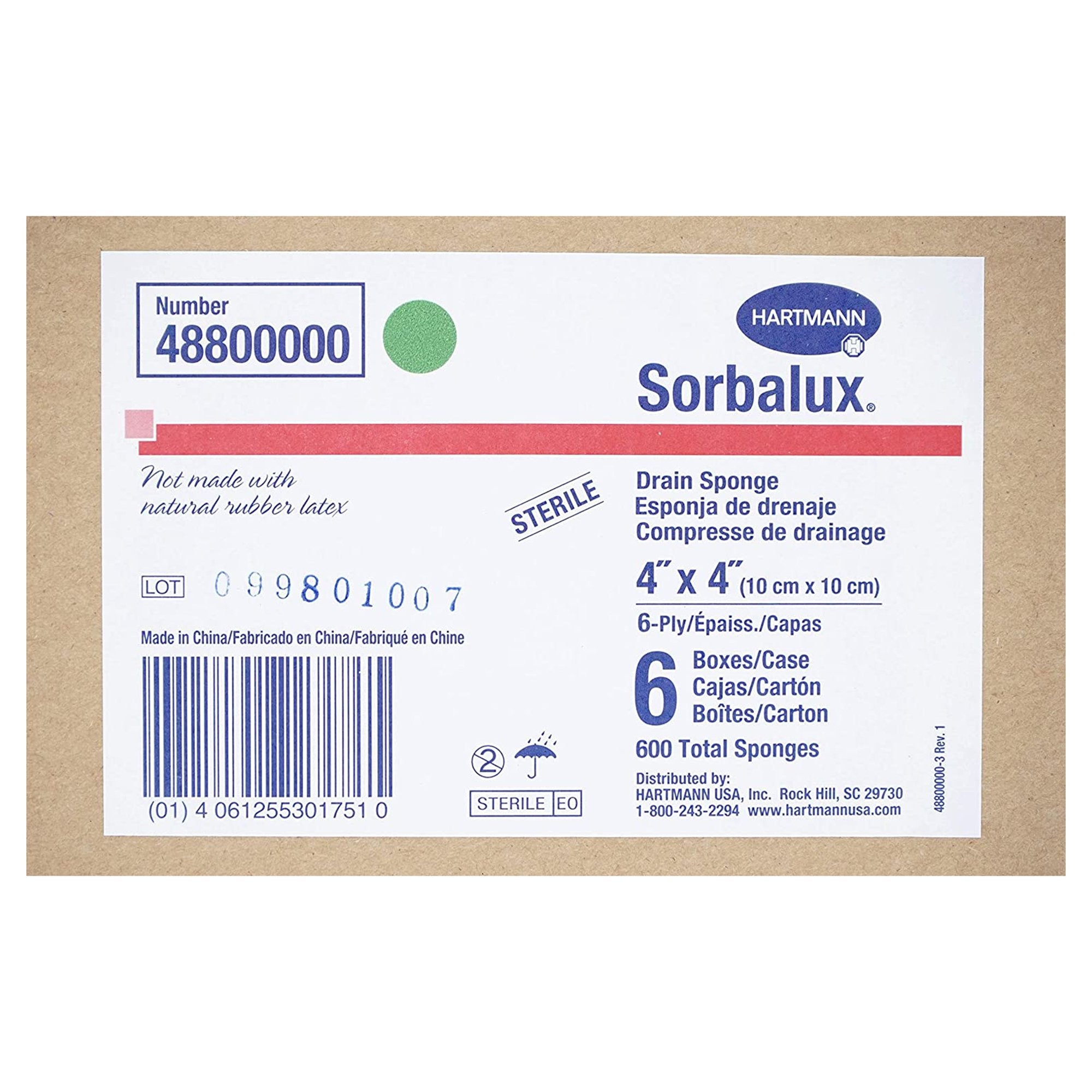 Drain Sponge Sorbalux Polyester / Rayon 4 x 4 inch Sterile