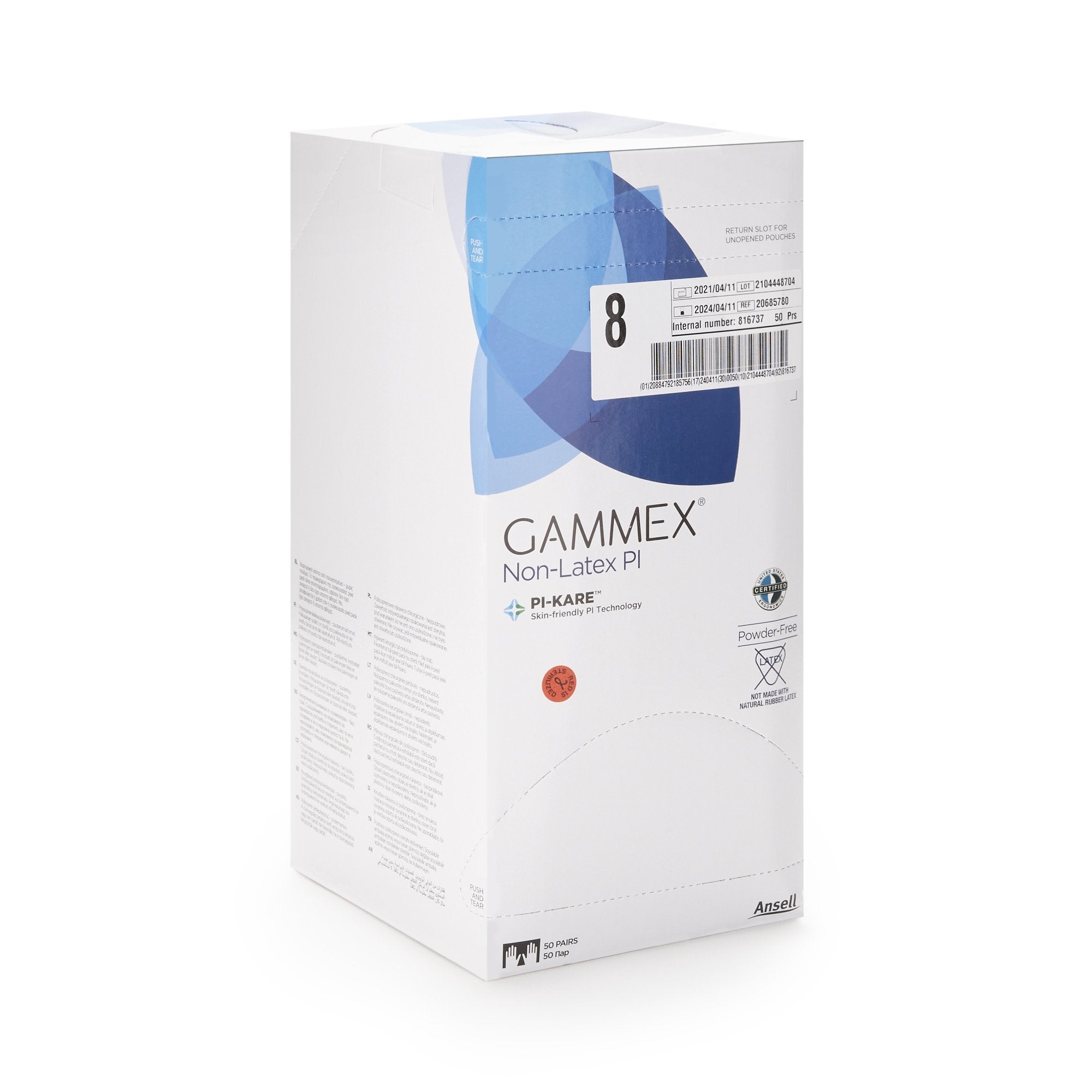 Surgical Glove GAMMEX Non-Latex PI Size 8 Sterile Polyisoprene Standard Cuff Length Micro-Textured White Chemo Tested