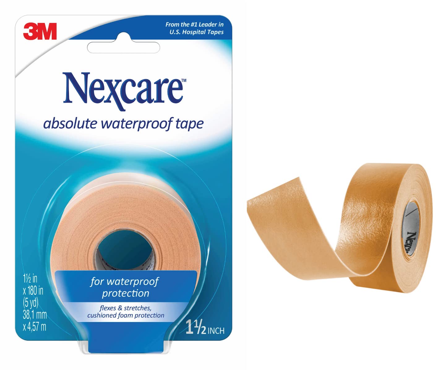 Nexcare Absolute Waterproof First Aid Tape, Strong Adhesive Stays On During Water Activities And Exercising, 1.5 In x 5 Yds