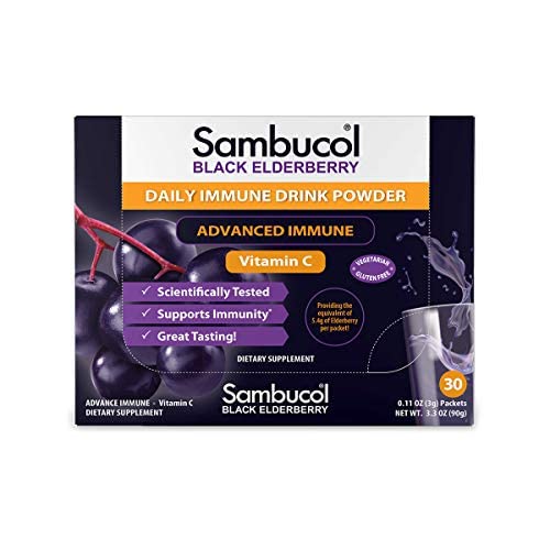 Sambucol Black Elderberry Drink Powder - Daily Immune Black Elderberry Powder with Vitamin C, Vegan Friendly, Sugar Free, Delicious Berry Taste - 30 Count