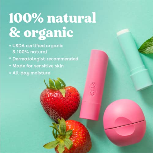 eos 100% Natural & Organic Lip Balm- Sweet Mint, Dermatologist Recommended, All-Day Moisture, Made for Sensitive Skin, Lip Care Products, 0.25 oz