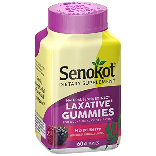 Senokot Dietary Supplement Laxative Gummies for Occasional Constipation Relief, Mixed Berry, 60 Count