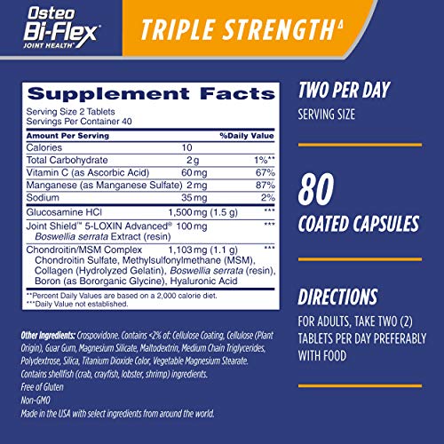Osteo Bi-Flex Triple Strength(5), Glucosamine Chondroitin with Vitamin C Joint Health Supplement, Coated Tablets, 80 Count (Pack of 1)