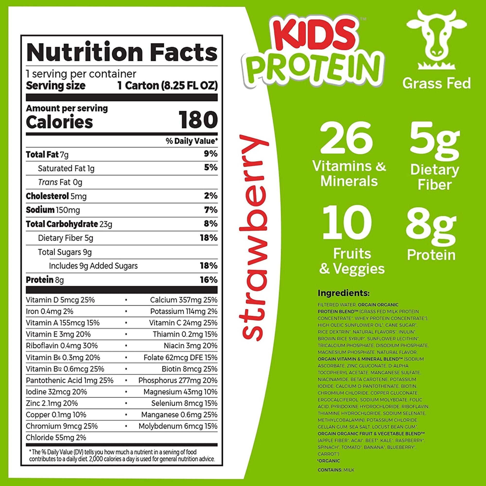 Pediatric Oral Supplement Orgain Kids Protein Organic Nutritional Shake 8.25 oz. Carton Liquid
