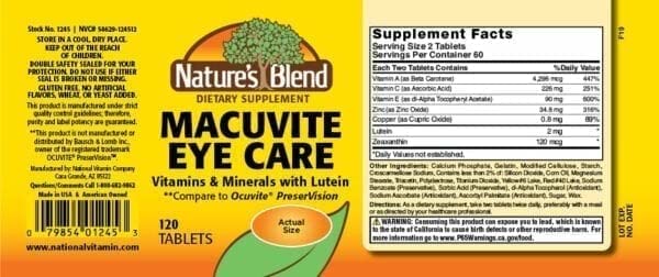 Nature's Blend Macuvite Eye Care 120 Tablets