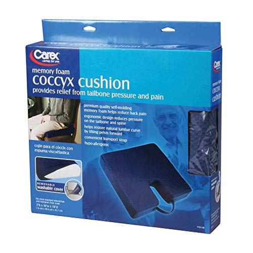 Carex Memory Foam Coccyx Seat Cushion - Tailbone Pain Relief Cushion - Sciatica Pillow for Sitting and Pain Relief