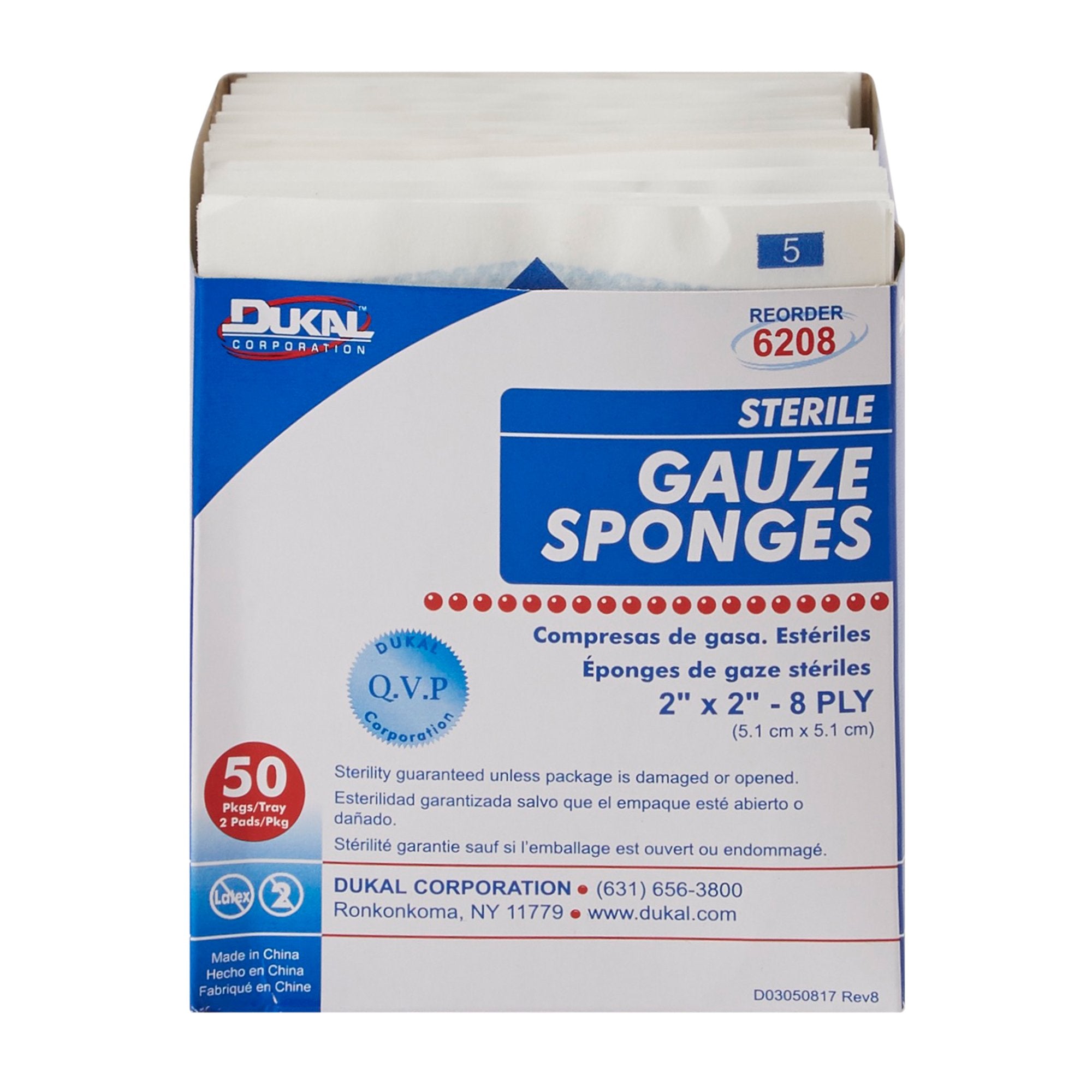 Gauze Sponge Dukal Cotton 8-Ply 2 X 2 Inch Square Sterile