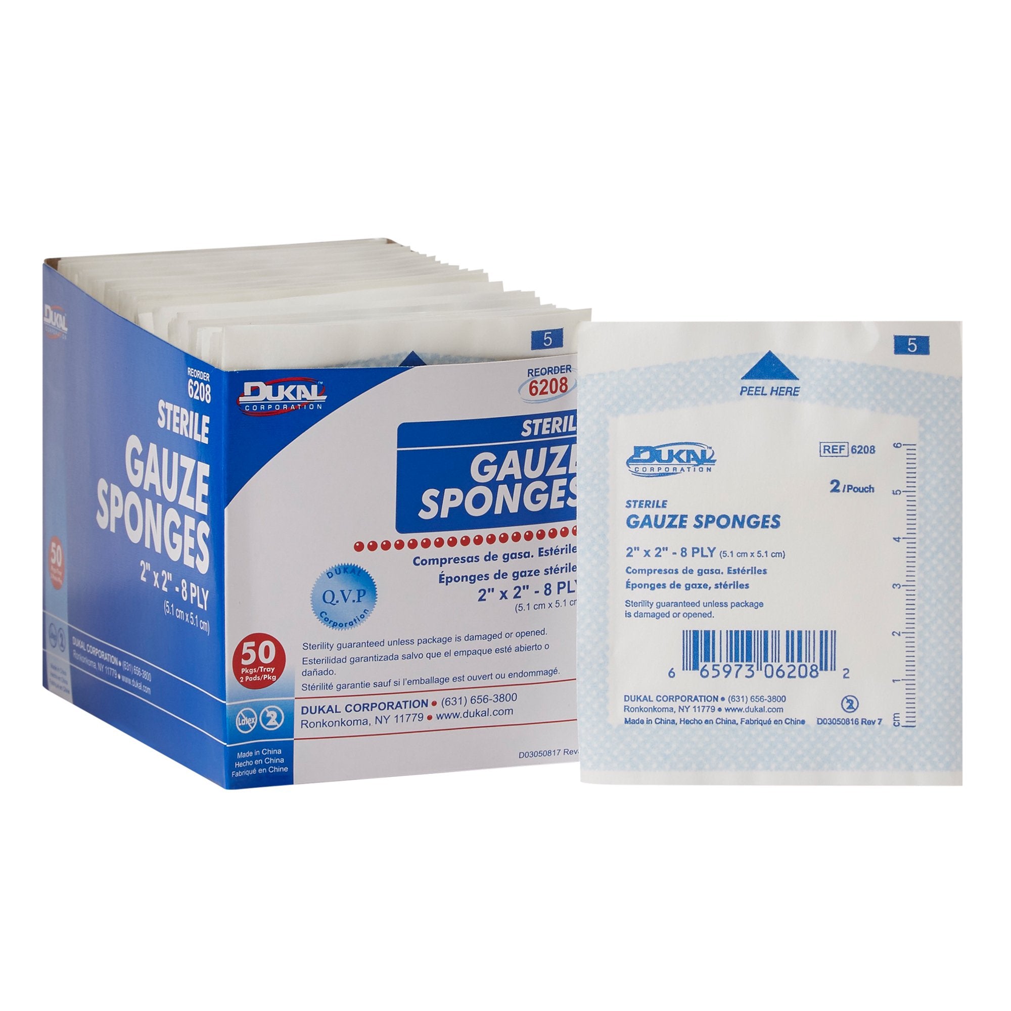 Gauze Sponge Dukal Cotton 8-Ply 2 X 2 Inch Square Sterile