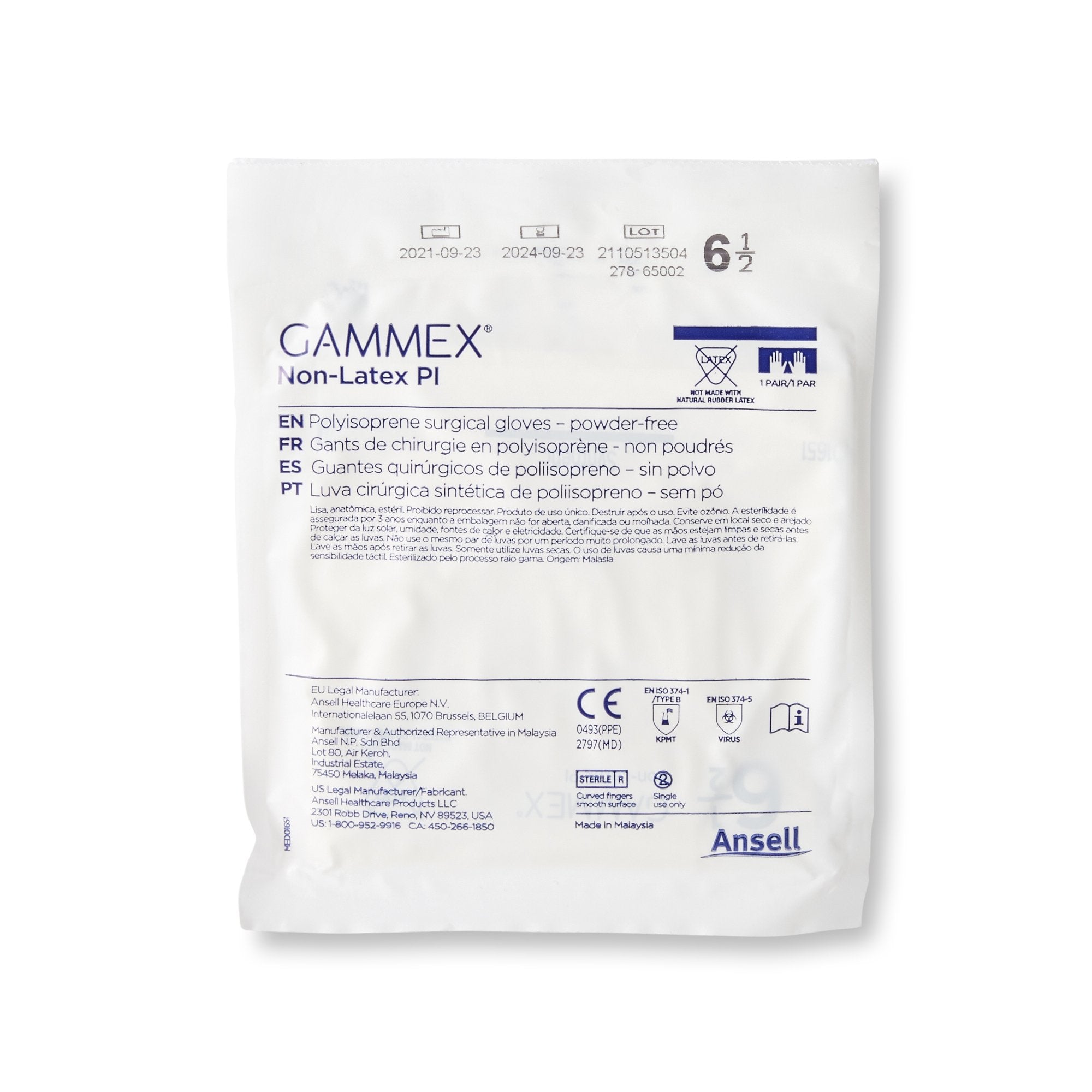 Surgical Glove GAMMEX Non-Latex PI Size 6.5 Sterile Polyisoprene Standard Cuff Length Micro-Textured White Chemo Tested