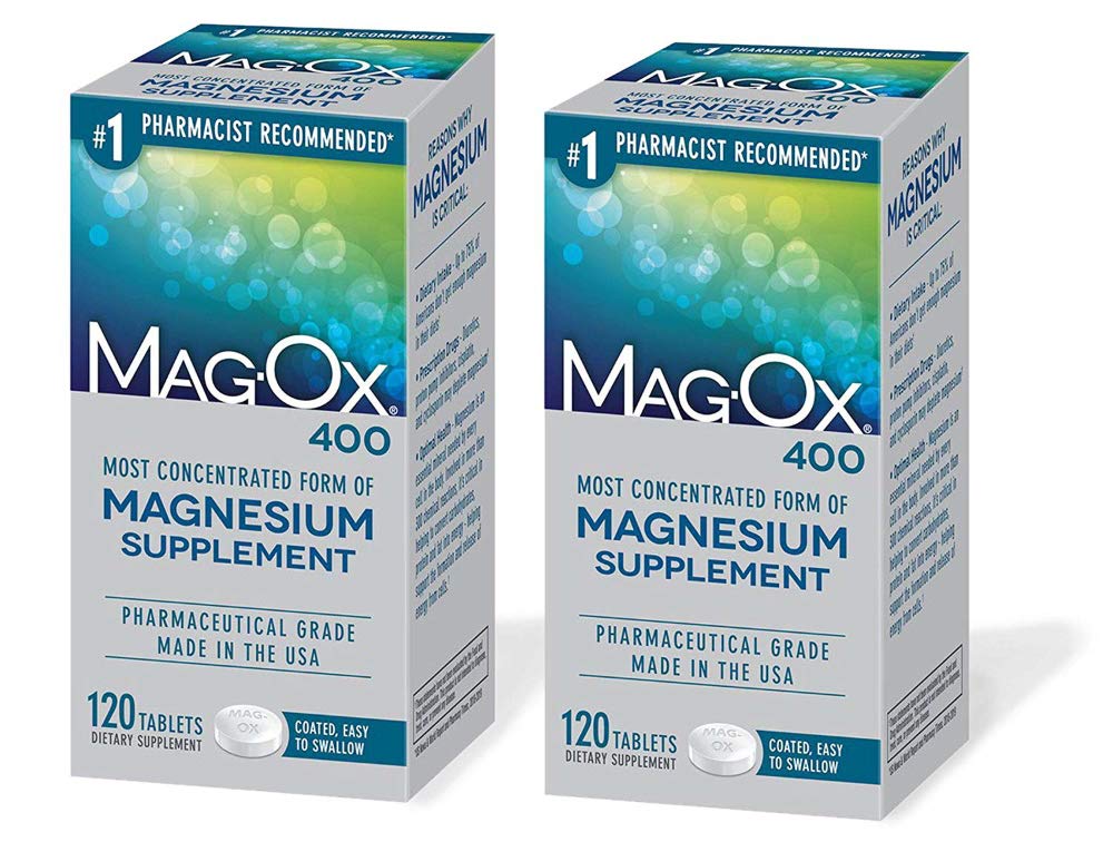 Mag-Ox 400 Magnesium Mineral Dietary Supplement Tablets, 483 mg Magnesium Oxide, Pharmaceutical Grade, 120 Count, (Pack of 2)