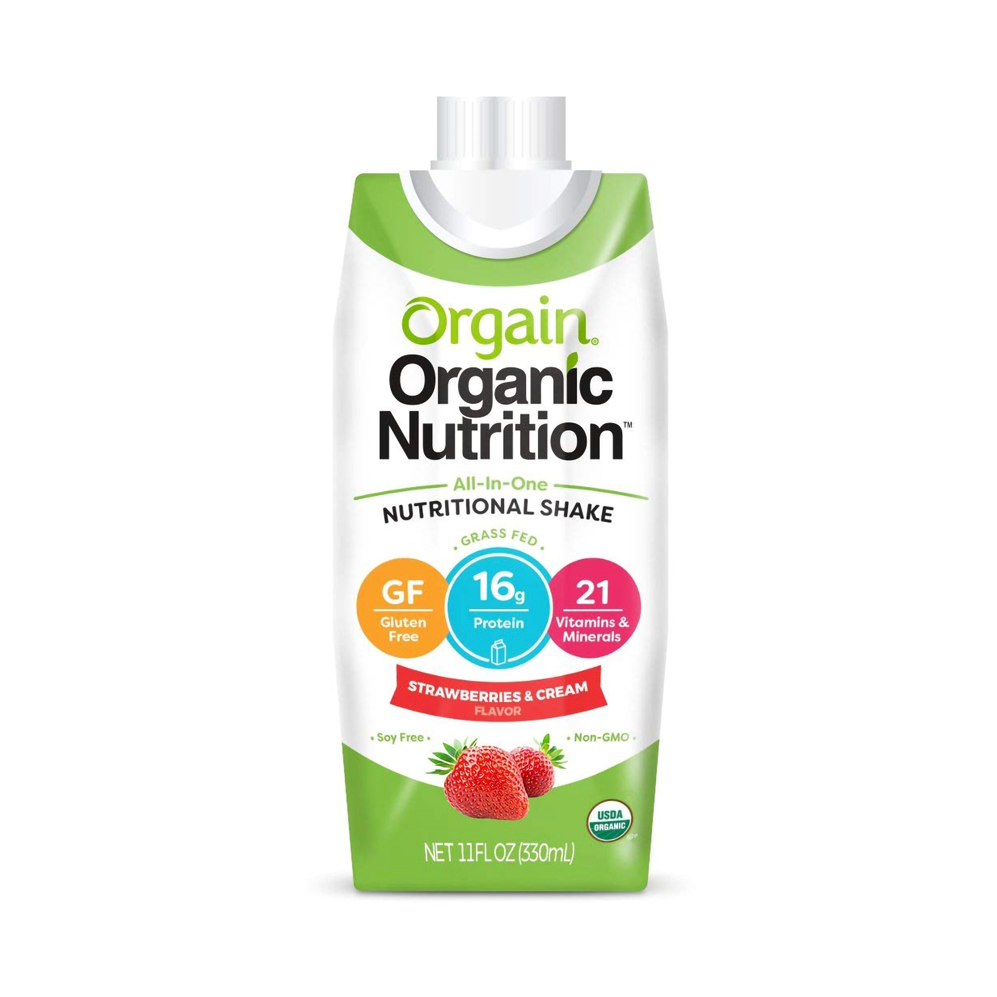 Oral Supplement Orgain Organic Nutritional Shake Strawberries and Cream Flavor Liquid 11 oz. Carton