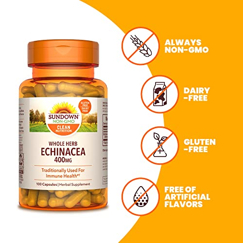 Sundown Echinacea Herbal Supplement 400mg Capsules for Immune Support, Non-GMO, Gluten-Free, Dairy-Free, 100 Count