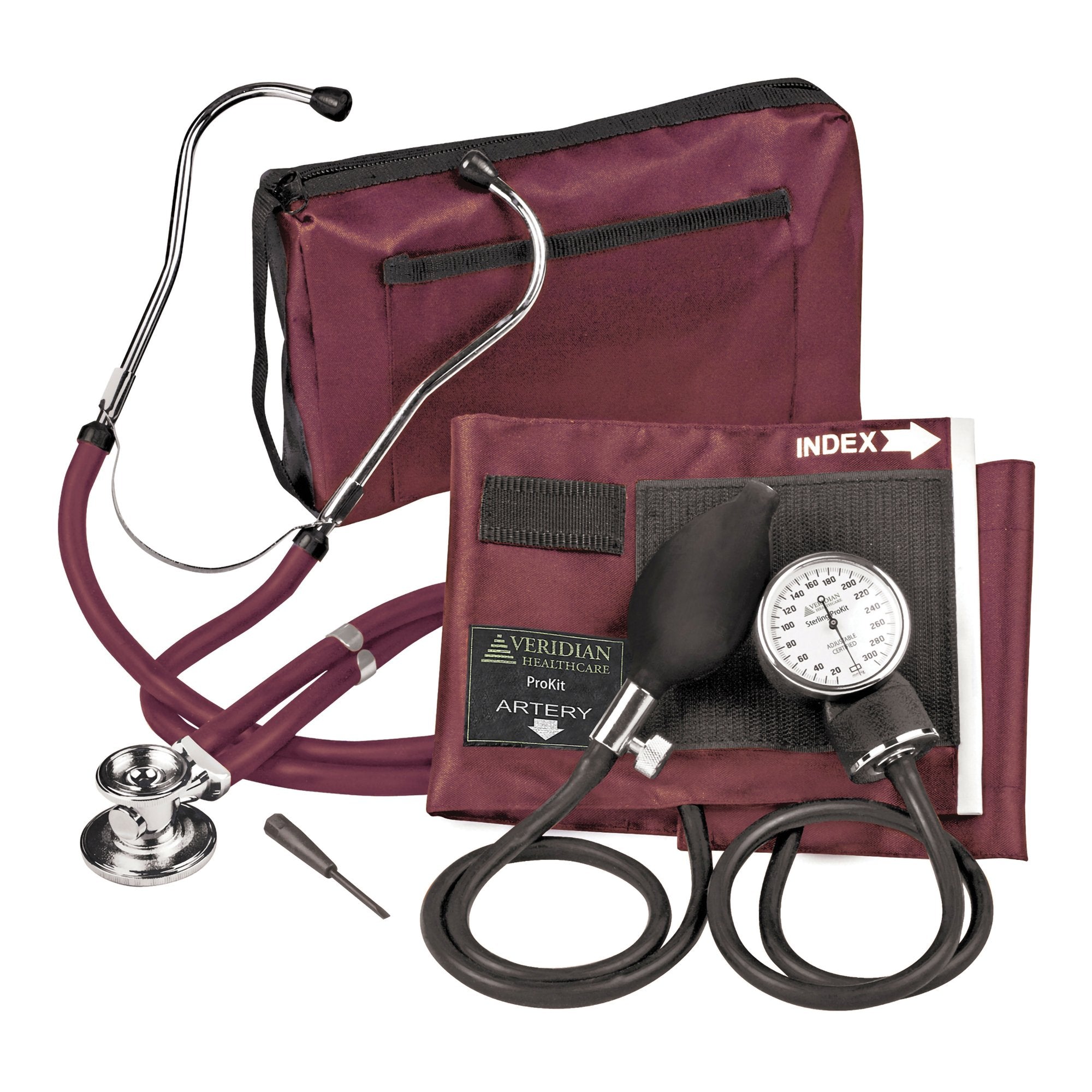 Aneroid Sphygmomanometer Unit w/ Stethoscope Veridian Adult Cuff Nylon Cuff Palm Aneroid