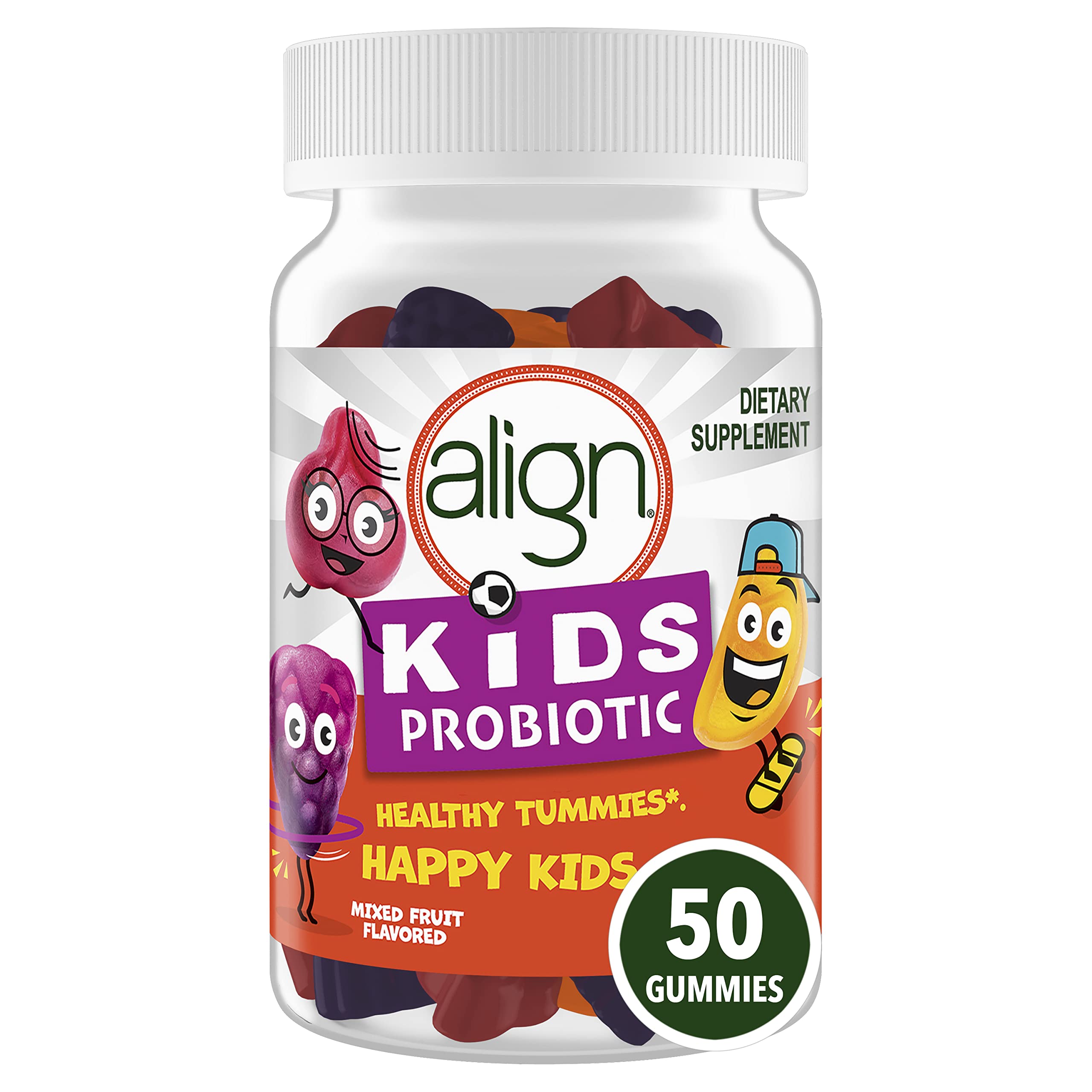 Align Kids Probiotic, Digestive Health for Kids, Prebiotic + Probiotic, Mixed Fruit Flavor, Less than 1 Gram of Sugar per Gummy, 50 Gummies