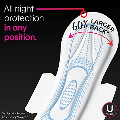 U by Kotex Security Maxi Overnight Pads With Wings, Regular, Unscented, Unscented, 28 Count