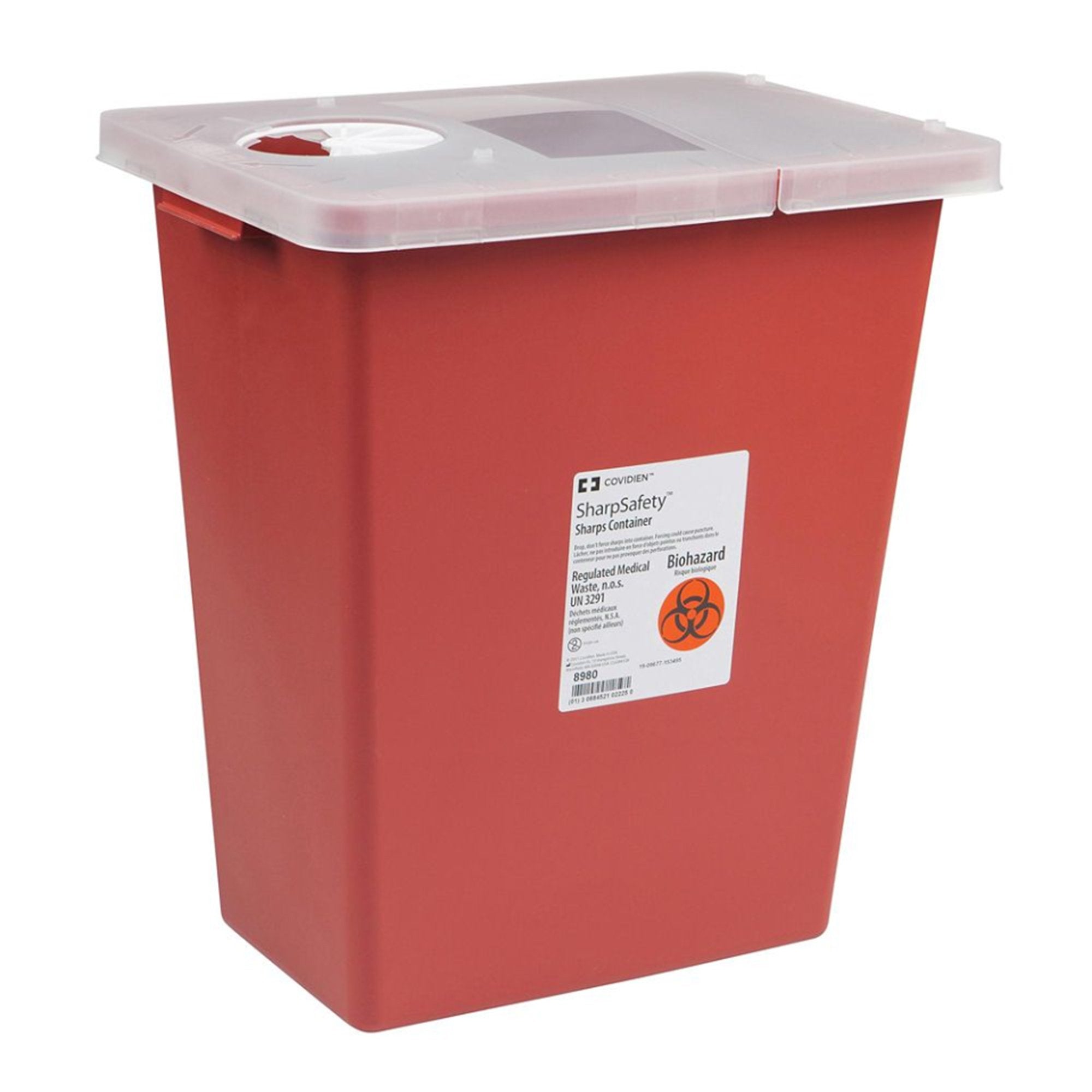 Sharps Container SharpSafety Red Base 17-1/2 H X 15-1/2 W X 11 D Inch Vertical Entry 8 Gallon