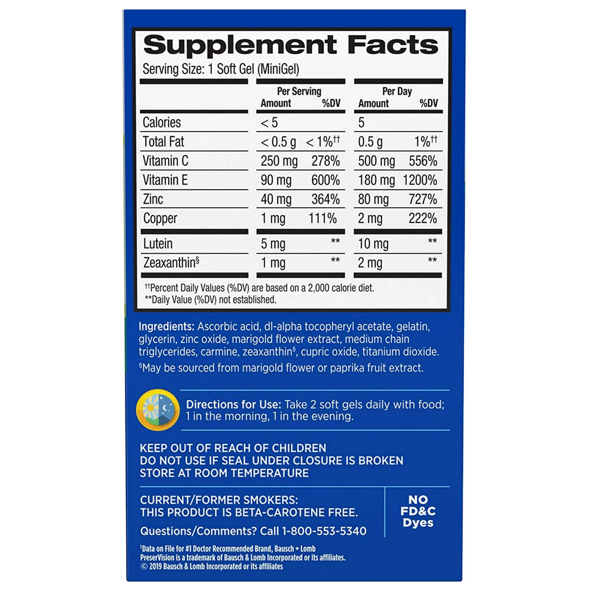 Eye Vitamin Supplement PreserVision Areds 2 Ascorbic Acid / Vitamin E 2200 IU - 226 mg Strength Capsule 120 per Bottle