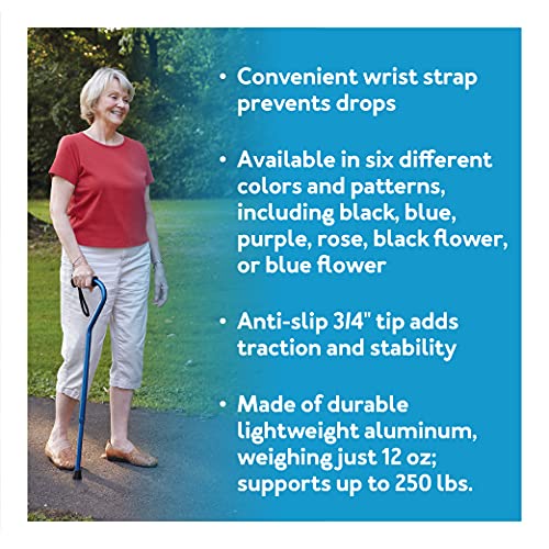 Carex Ergo Offset Cane with Soft Cushioned Handle - Adjustable Walking Cane for Women - Blue Floral Pattern and Flowers