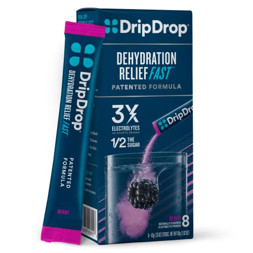 DripDrop ORS Electrolyte Hydration Powder Sticks, Berry, 10g Sticks, 8 Count