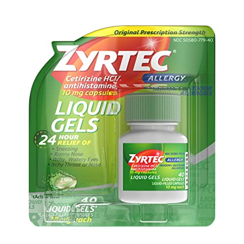 Zyrtec 24 HR Indoor/Outdoor Allergy Relief Liquid Gels Capsules, Cetirizine HCI Antihistamine, 40 ct