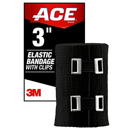 ACE 3 Inch Elastic Bandage with with Clips, Black, Great for Elbow, Ankle, Knee and More, 1 Count