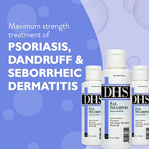 DHS SAL Shampoo - Maximum Strength Shampoo for Psoriasis, Eczema, and Dandruff/Medicated Anti-Dandruff Shampoo Reduces Oil, Treats Itchy Scalp with Salicylic Acid/PBA-free, Fragrance-free / 4oz