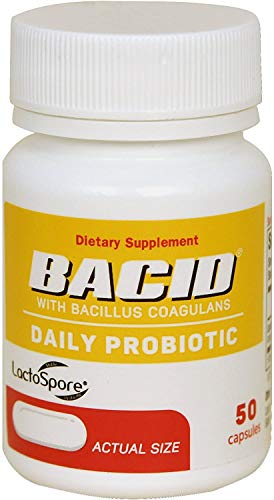 BACID Daily Probiotic, Dietary Supplement for Digestive Health, 2 Billion Bacillus Coagulans Live Cultures, White, 50 Count