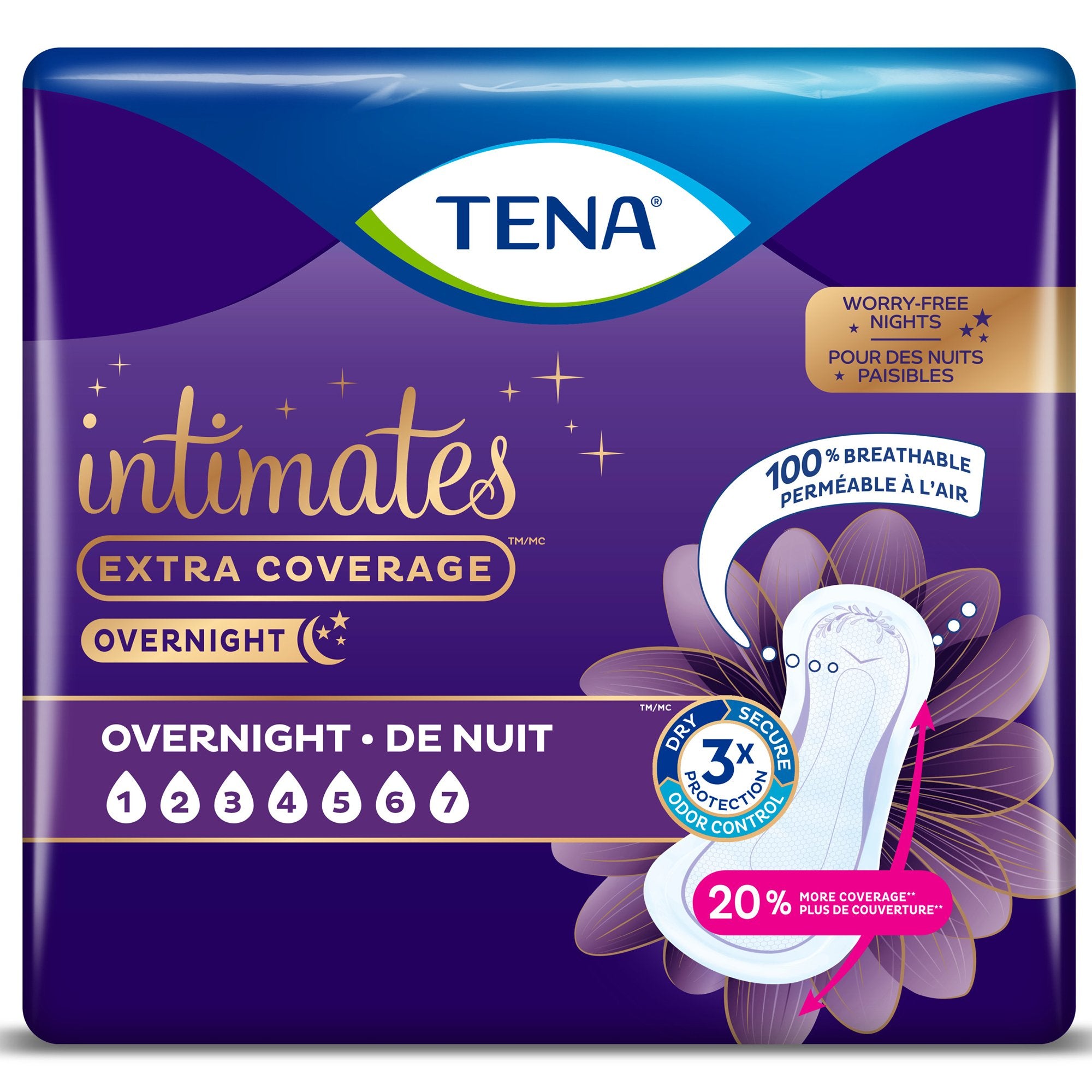 Bladder Control Pad TENA Intimates Overnight 16 Inch Length Heavy Absorbency Superabsorbant Core One Size Fits Most