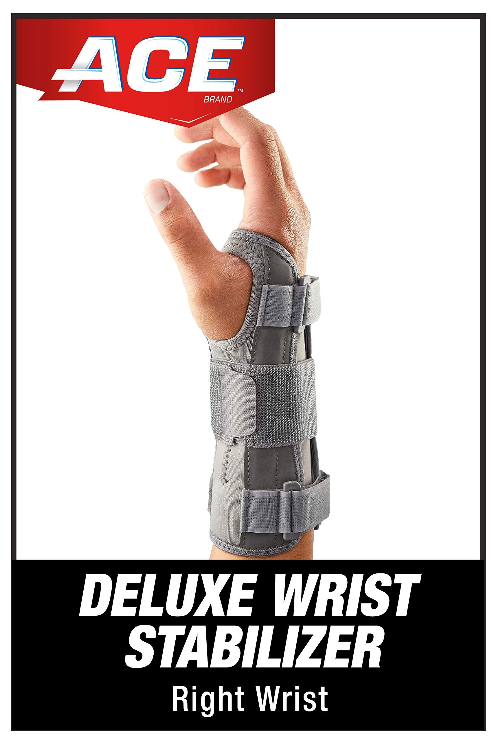 ACE Deluxe Wrist Stabilizer, Right Hand, Helps Relieve Symptoms of Carpal Tunnel Syndrome, Adjustable, Stabilizing, Firm Support