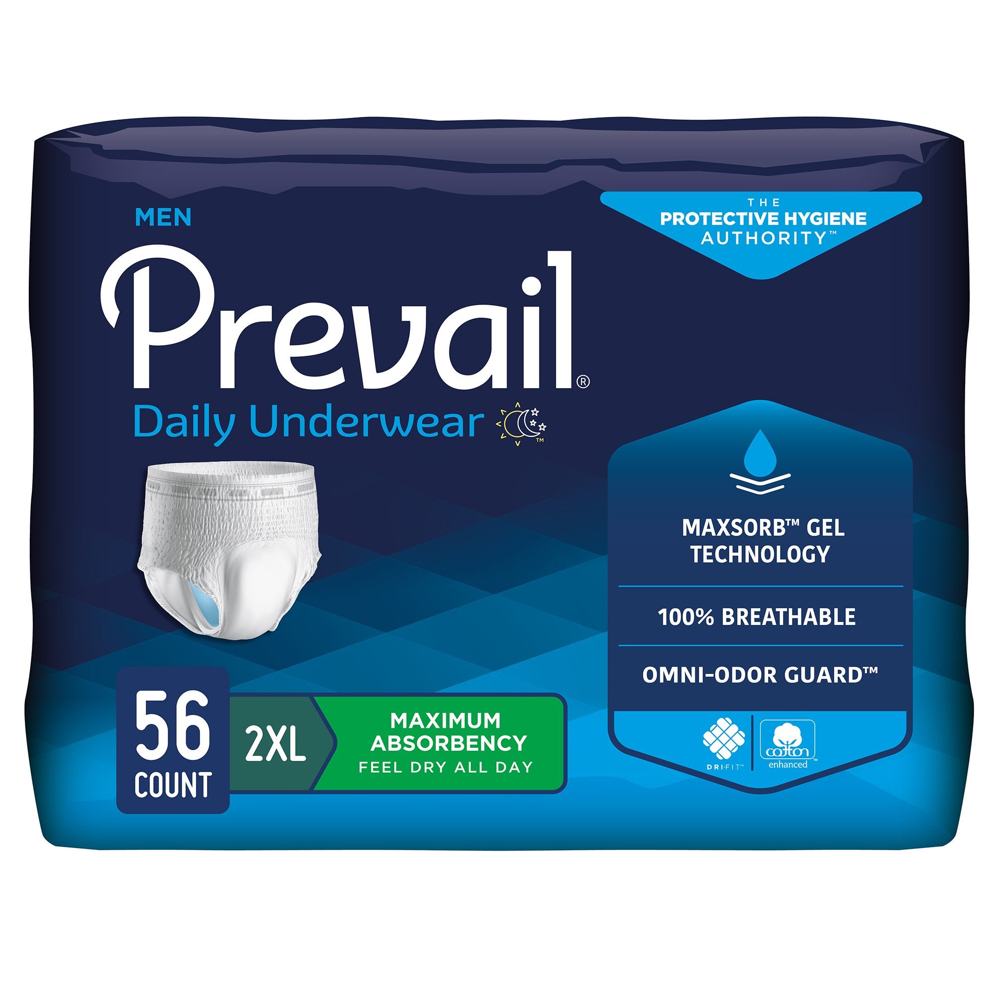 Male Adult Absorbent Underwear Prevail Men's Daily Underwear Pull On with Tear Away Seams 2X-Large Disposable Heavy Absorbency