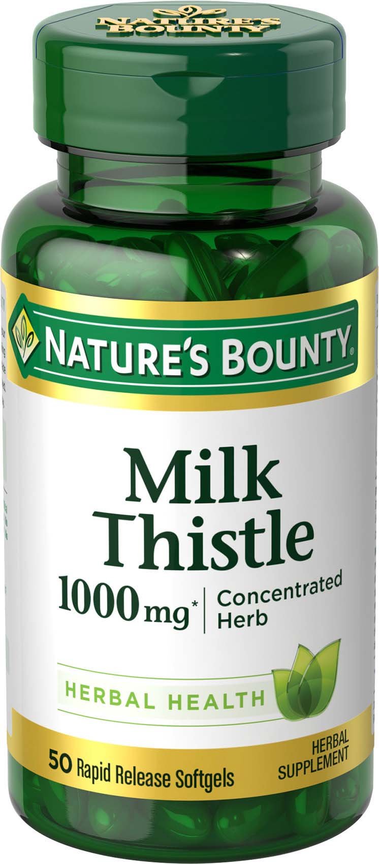Nature's Bounty Milk Thistle, Herbal Health Supplement, Supports Liver Health, 1000 mg, 50 softgels