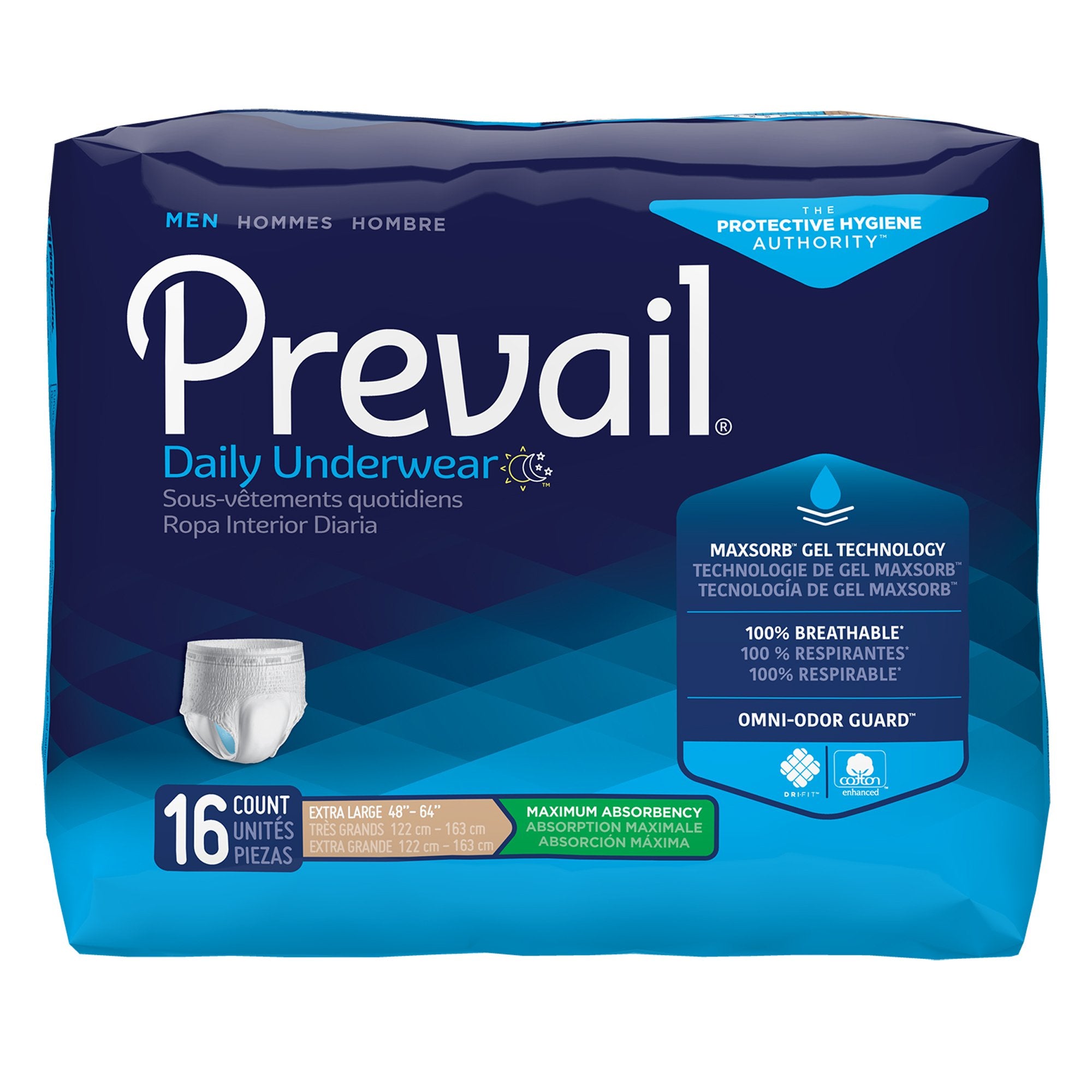 Male Adult Absorbent Underwear Prevail Daily Underwear Pull On with Tear Away Seams X-Large Disposable Heavy Absorbency