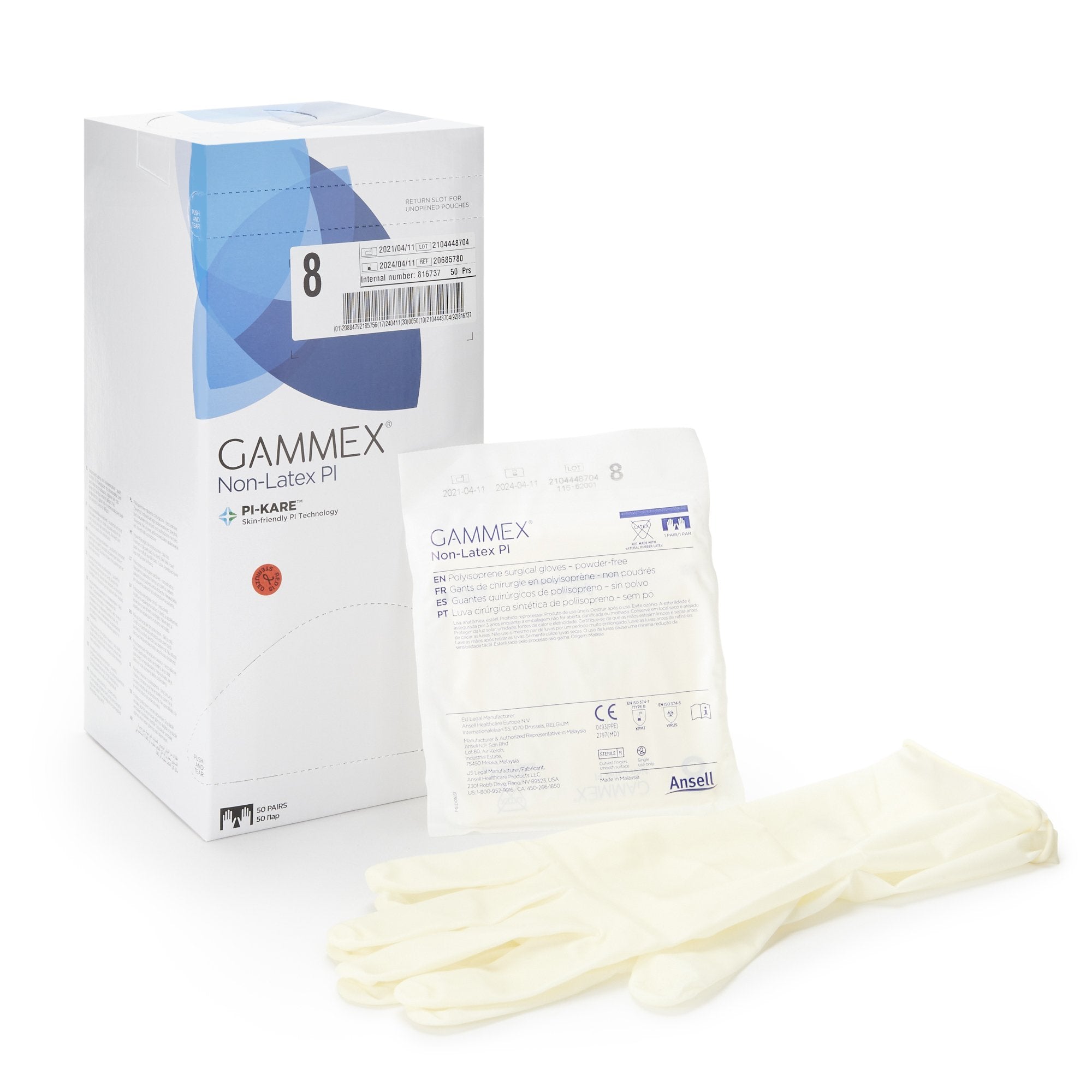 Surgical Glove GAMMEX Non-Latex PI Size 8 Sterile Polyisoprene Standard Cuff Length Micro-Textured White Chemo Tested