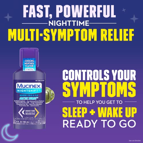Mucinex Nightshift Cold & Flu Clear & Cool Liquid 6 fl. oz. Relieves Fever, Sneezing, Sore Throat, Runny Nose, Nasal Congestion, and Controls Cough with a Burst of Cooling Menthol