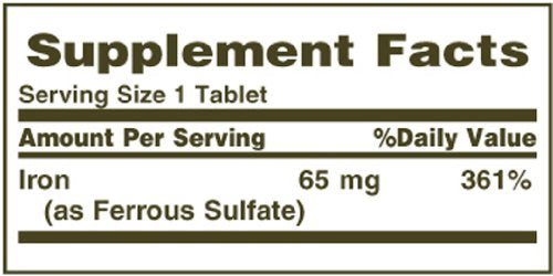Nature's Bounty Iron 65 Mg.(325 mg Ferrous Sulfate), 100 Tablets, (Pack of 2)