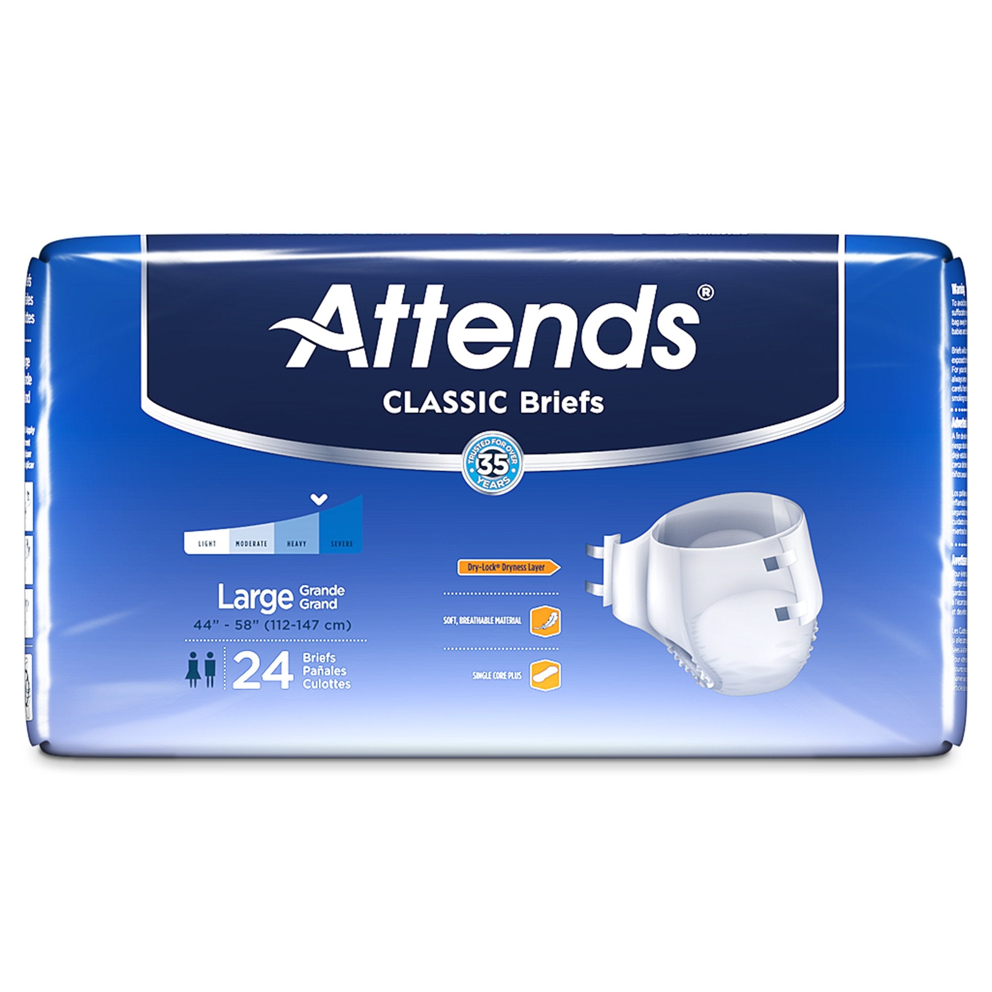Unisex Adult Incontinence Brief Attends Classic Large Disposable Heavy Absorbency