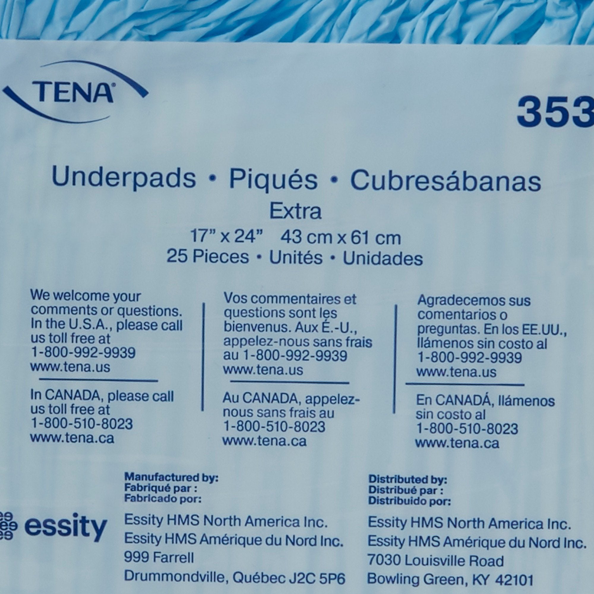 Disposable Underpad TENA Extra 17 X 24 Inch Polymer Light Absorbency