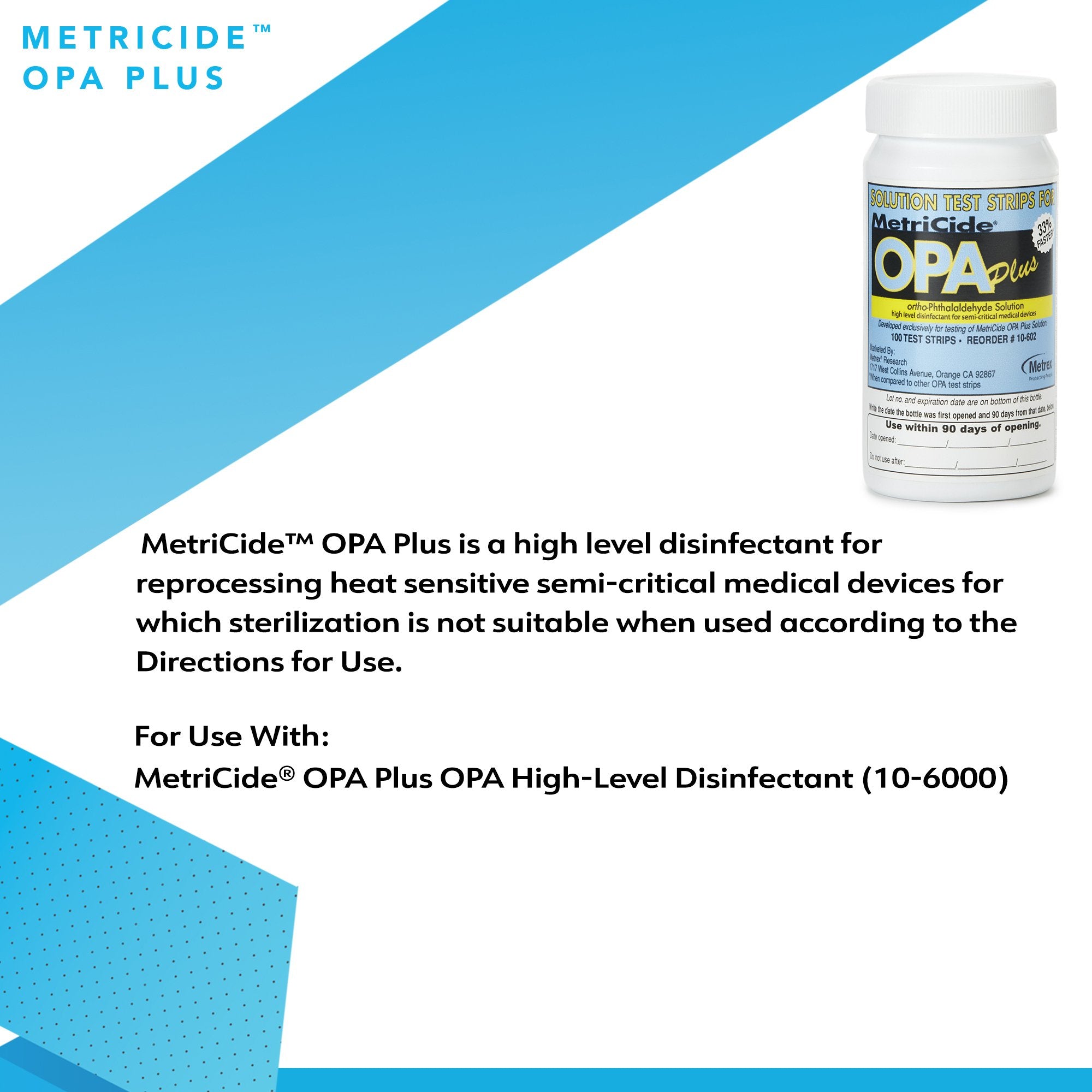 OPA Concentration Indicator MetriCide OPA Plus Pad 100 Test Strips Bottle Single Use