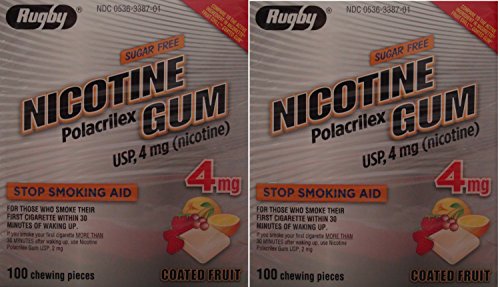 Nicotine Gum 4mg Sugar Free Coated Fruit Generic for Nicorette 100 Pieces per Box Pack of 2 Total 200 Pieces
