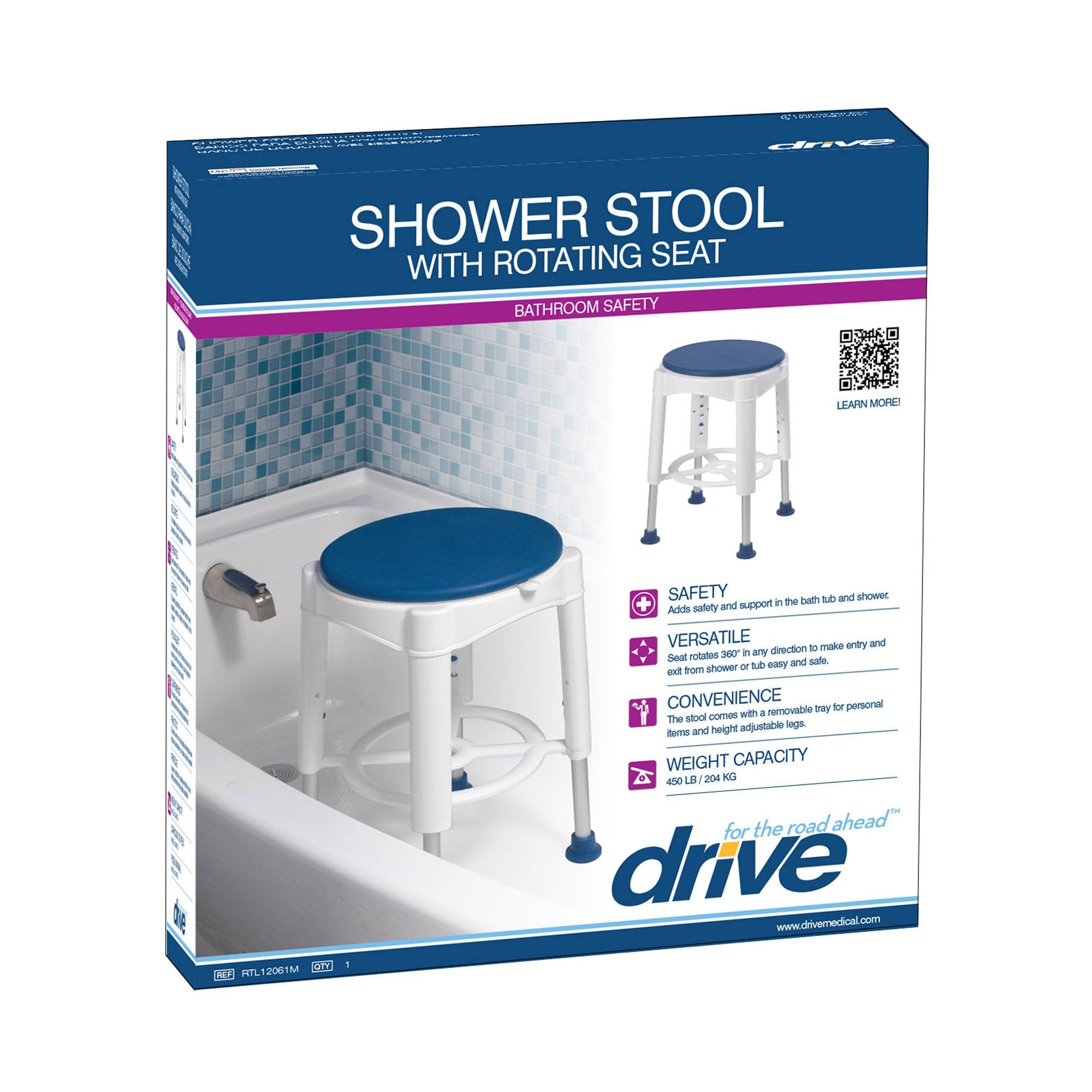Shower Chair drive Without Arms Plastic Frame Without Backrest 14 Inch Seat Width 450 lbs. Weight Capacity
