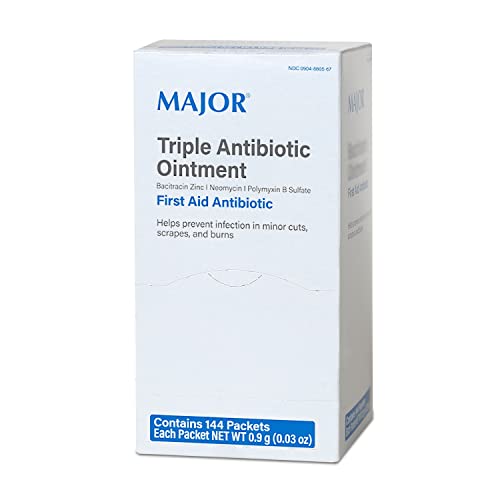 MajorTriple Antibiotic Ointment .9gr Packets (Box of 144) Essential Triple Antibiotic First-Aid Supplies for Home and on The go, 24 Hour Infection Prevention